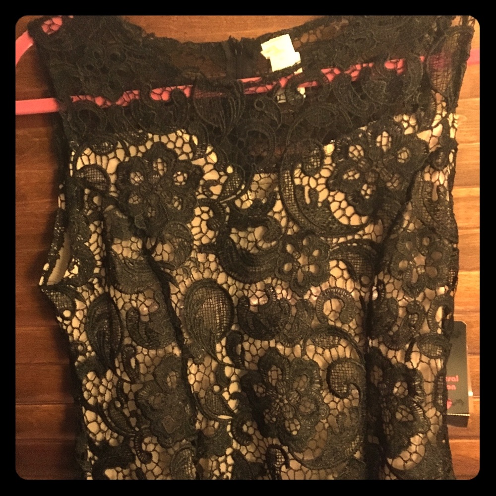 Black lace dress with nude underlay
